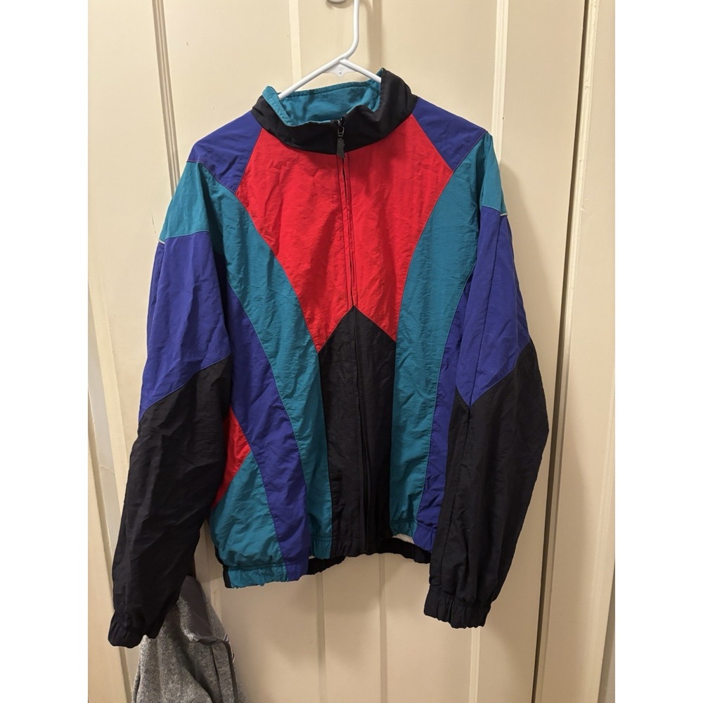 Vintage Reebok Jacket Size Large Colorblock Windbreaker 90s Embroidered Logo